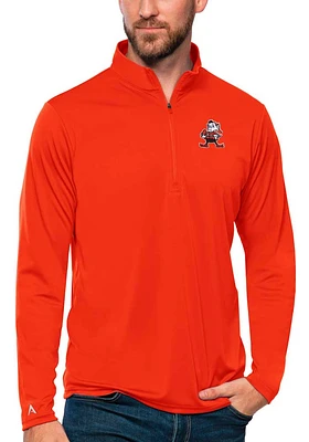 Antigua Cleveland Browns Mens Orange Tribute Long Sleeve Qtr Zip Pullover