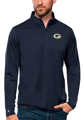 Antigua Green Bay Packers Mens Navy Blue Tribute Long Sleeve Qtr Zip Pullover
