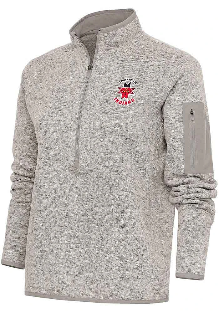 Antigua Indianapolis Indians Womens Oatmeal Fortune Qtr Zip