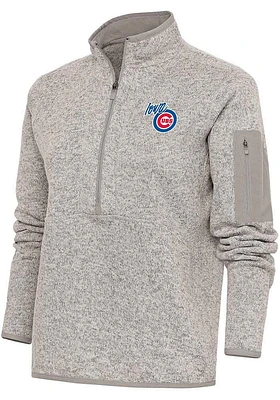Antigua Iowa Cubs Womens Oatmeal Fortune Qtr Zip