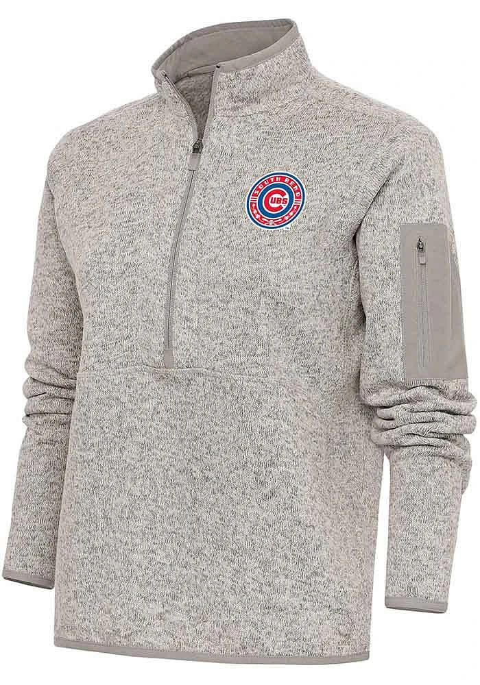 Antigua South Bend Cubs Womens Oatmeal Fortune Qtr Zip