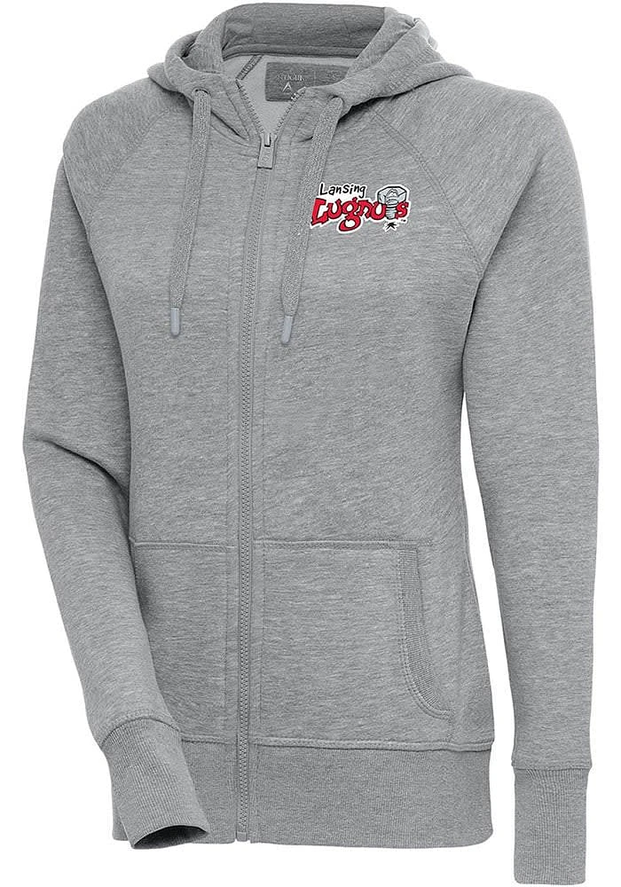 Antigua Lansing Lugnuts Womens Grey Victory Long Sleeve Full Zip Jacket
