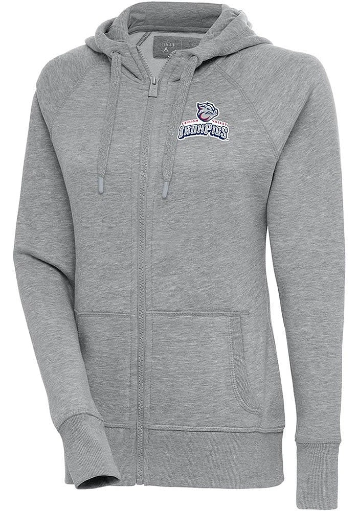 Antigua Lehigh Valley Ironpigs Womens Grey Victory Long Sleeve Full Zip Jacket