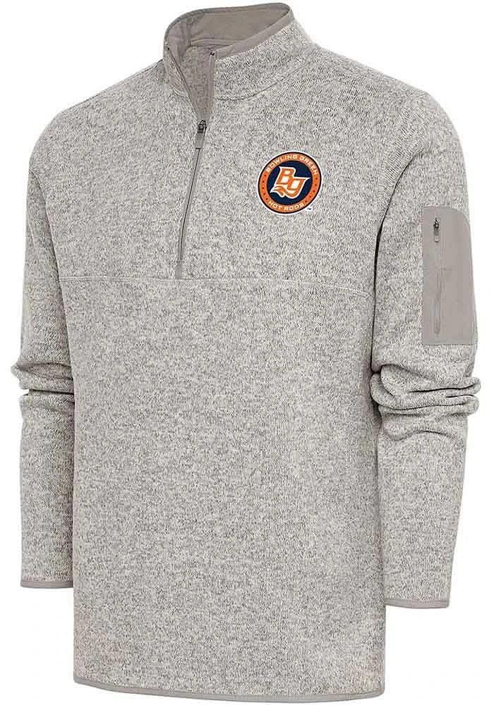 Antigua Bowling Green Hot Rods Mens Oatmeal Fortune Long Sleeve Qtr Zip Fashion Pullover