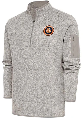 Antigua Bowling Green Hot Rods Mens Oatmeal Fortune Long Sleeve Qtr Zip Fashion Pullover
