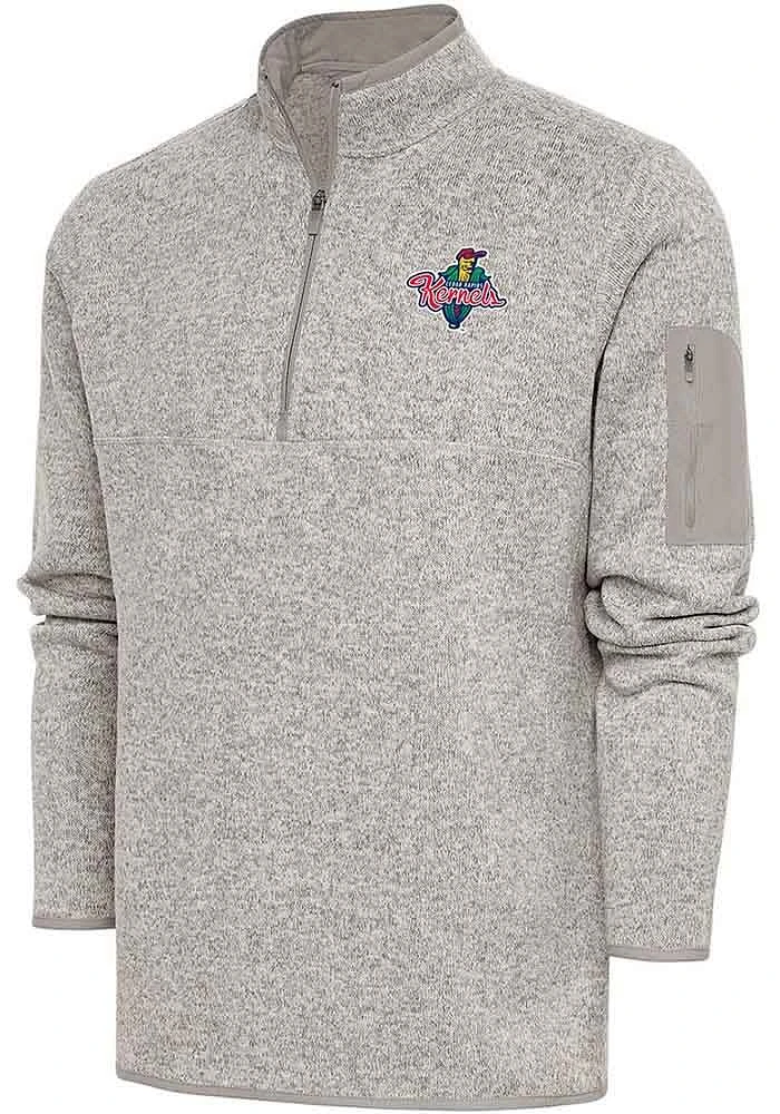 Antigua Cedar Rapids Kernels Mens Oatmeal Fortune Long Sleeve Qtr Zip Fashion Pullover