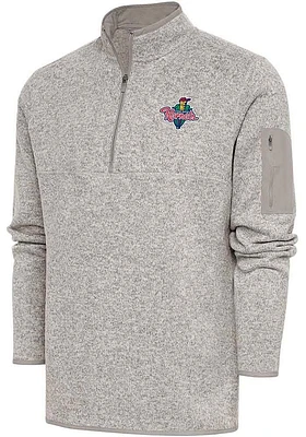 Antigua Cedar Rapids Kernels Mens Oatmeal Fortune Long Sleeve Qtr Zip Fashion Pullover