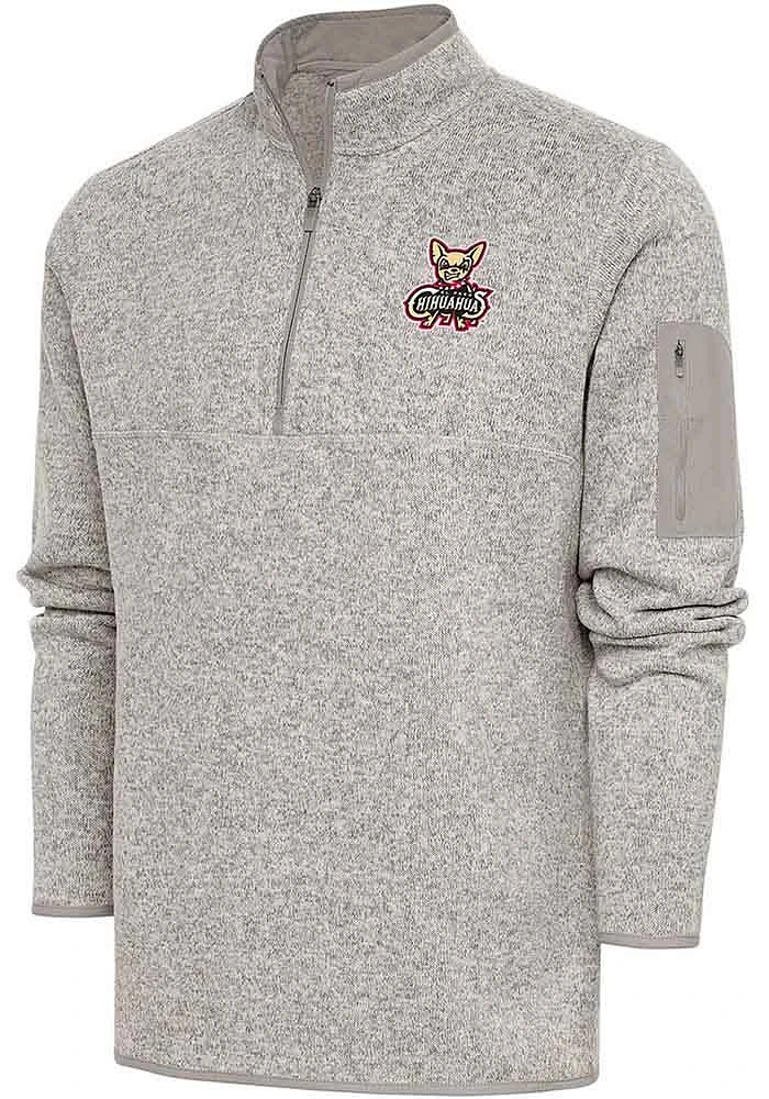 Antigua El Paso Chihuahuas Mens Oatmeal Fortune Long Sleeve Qtr Zip Fashion Pullover