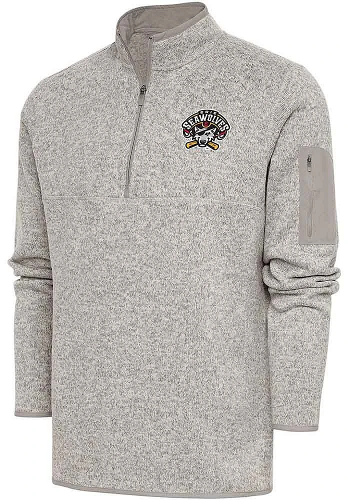 Antigua Erie SeaWolves Mens Oatmeal Fortune Long Sleeve Qtr Zip Fashion Pullover