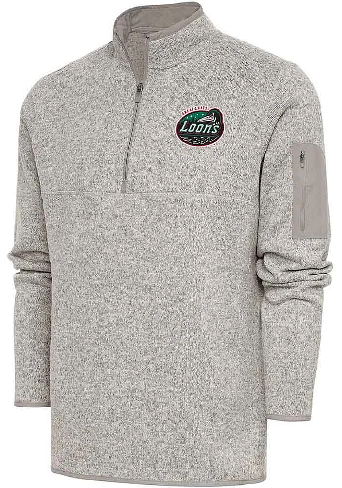 Antigua Great Lakes Loons Mens Oatmeal Fortune Long Sleeve Qtr Zip Fashion Pullover