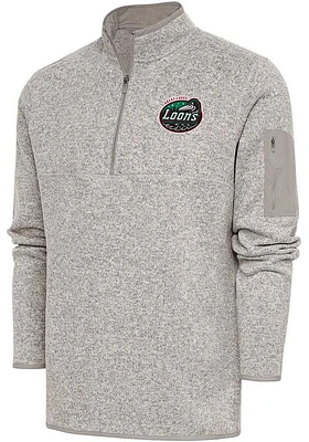 Antigua Great Lakes Loons Mens Oatmeal Fortune Long Sleeve Qtr Zip Fashion Pullover