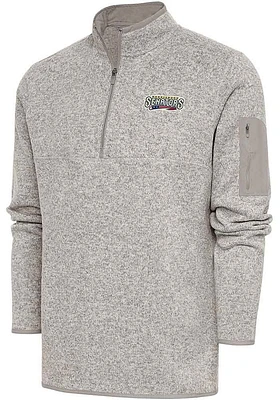 Antigua Harrisburg Senators Mens Oatmeal Fortune Long Sleeve Qtr Zip Fashion Pullover