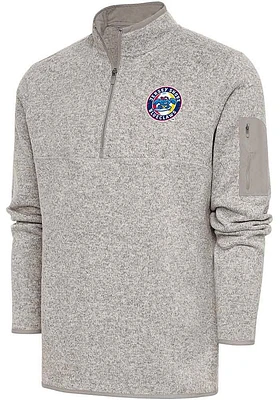 Antigua Jersey Shore BlueClaws Mens Oatmeal Fortune Long Sleeve Qtr Zip Fashion Pullover