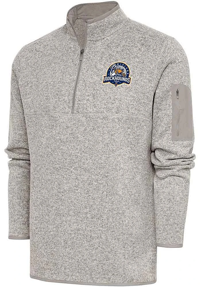 Antigua Midland RockHounds Mens Oatmeal Fortune Long Sleeve Qtr Zip Fashion Pullover
