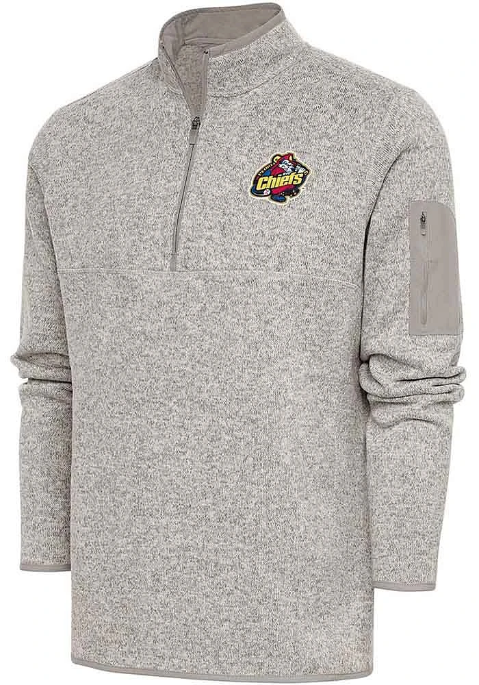 Antigua Peoria Chiefs Mens Oatmeal Fortune Long Sleeve Qtr Zip Fashion Pullover