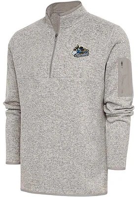 Antigua Quad Cities River Bandits Mens Oatmeal Fortune Long Sleeve Qtr Zip Fashion Pullover