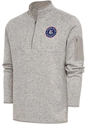 Antigua Round Rock Express Mens Oatmeal Fortune Long Sleeve Qtr Zip Fashion Pullover