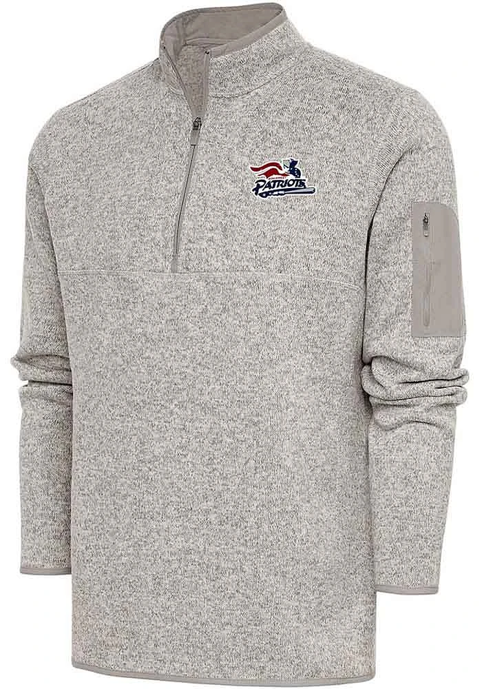Antigua Somerset Patriots Mens Oatmeal Fortune Long Sleeve Qtr Zip Fashion Pullover