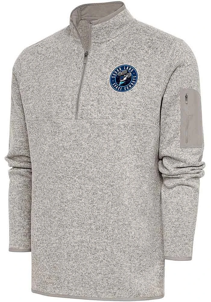 Antigua Sugar Land Space Cowboys Mens Oatmeal Fortune Long Sleeve Qtr Zip Fashion Pullover
