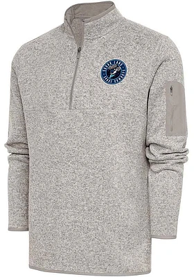 Antigua Sugar Land Space Cowboys Mens Oatmeal Fortune Long Sleeve Qtr Zip Fashion Pullover