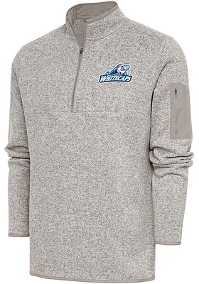 Antigua West Michigan Whitecaps Mens Oatmeal Fortune Long Sleeve Qtr Zip Fashion Pullover