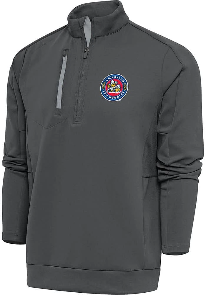Antigua Amarillo Sod Poodles Mens Grey Generation Long Sleeve Qtr Zip Pullover