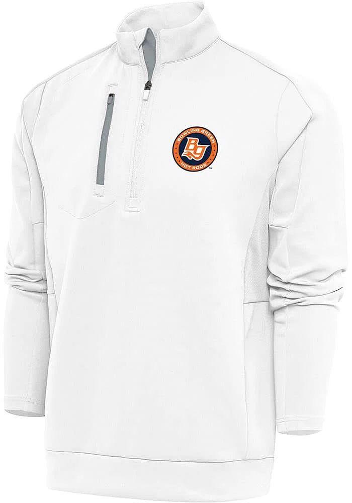Antigua Bowling Green Hot Rods Mens White Generation Long Sleeve Qtr Zip Pullover