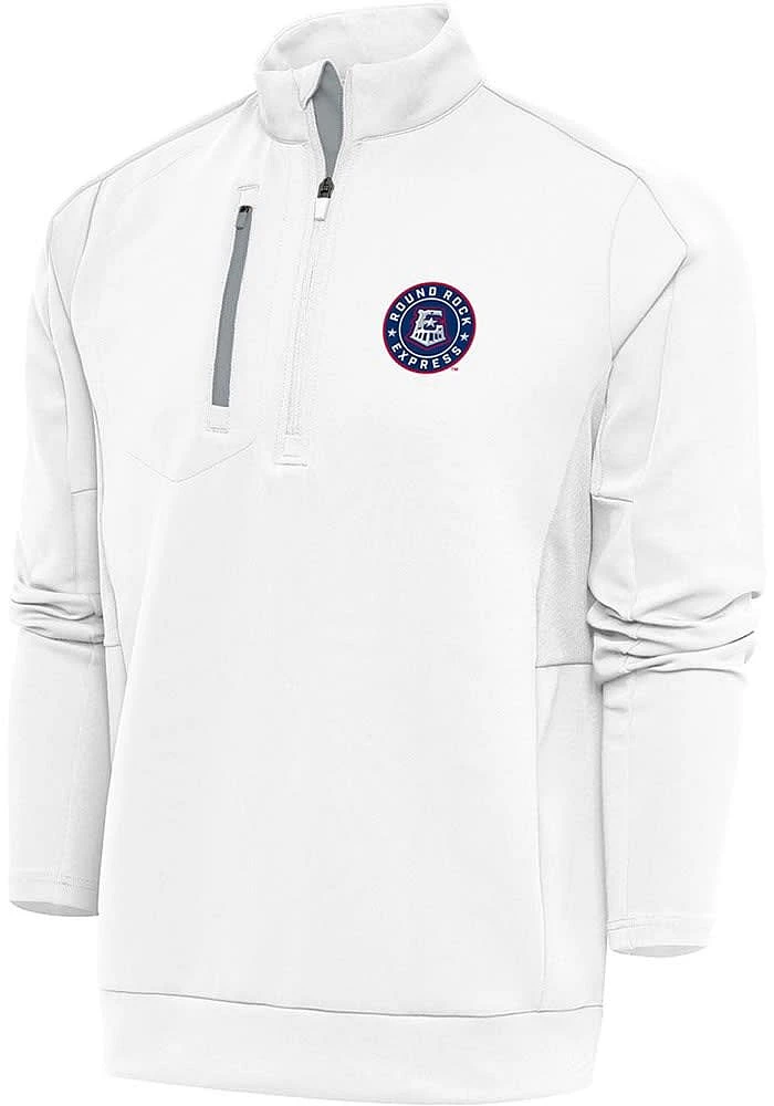 Antigua Round Rock Express Mens White Generation Long Sleeve Qtr Zip Pullover