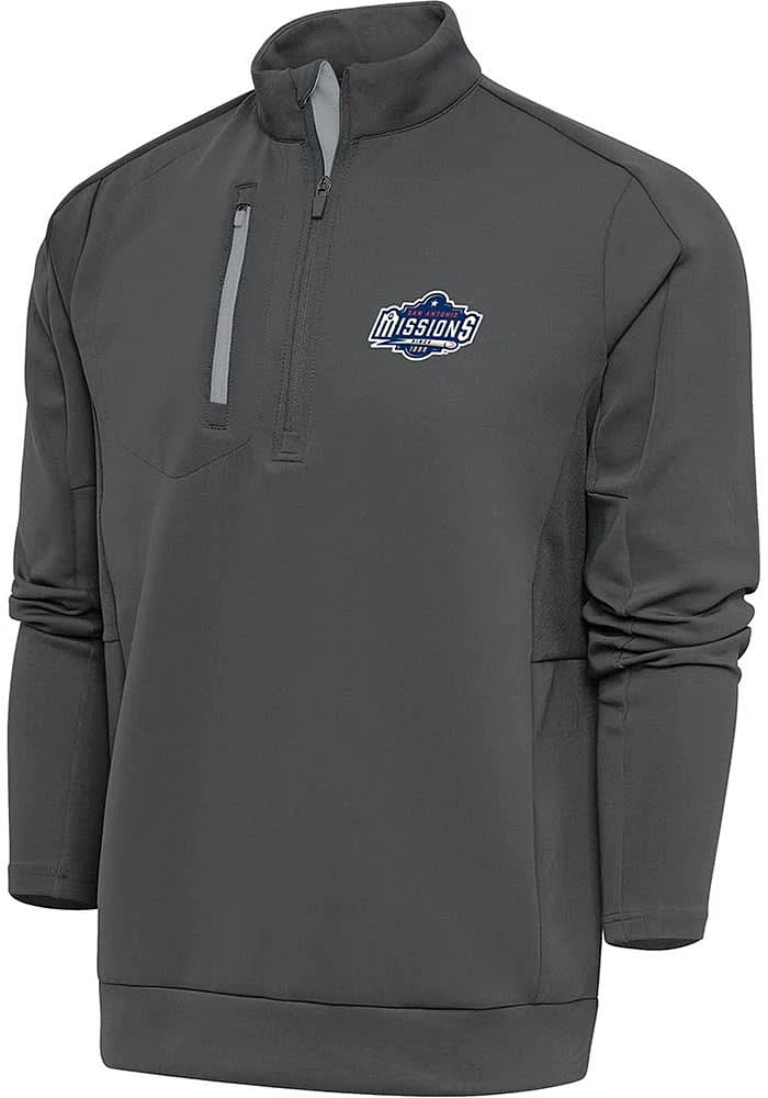 Antigua San Antonio Missions Mens Grey Generation Long Sleeve Qtr Zip Pullover