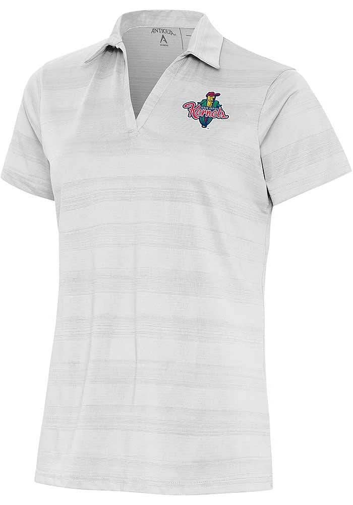 Antigua Cedar Rapids Kernels Womens White Compass Short Sleeve Polo Shirt
