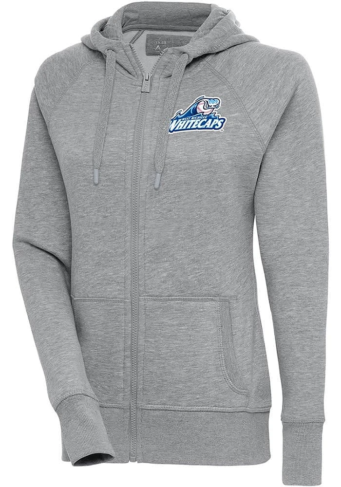 Antigua West Michigan Whitecaps Womens Grey Victory Long Sleeve Full Zip Jacket