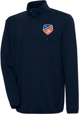 Antigua FC Cincinnati Mens Navy Blue Steamer Long Sleeve 1/4 Zip Pullover