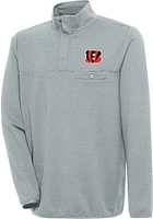 Antigua Cincinnati Bengals Mens Grey Steamer Long Sleeve Qtr Zip Pullover