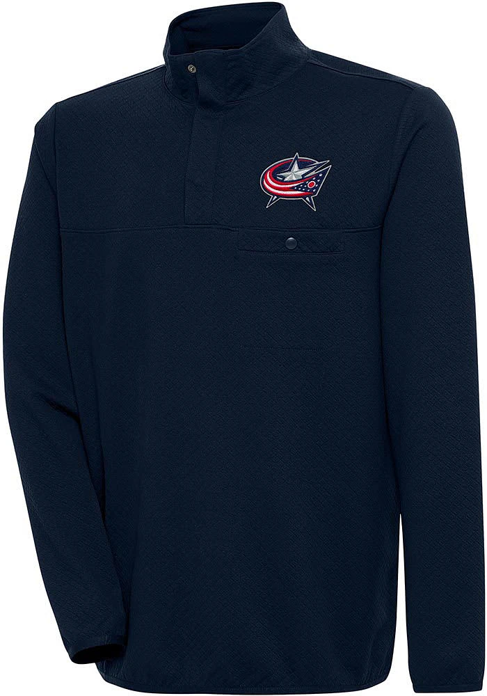 Antigua Columbus Blue Jackets Mens Navy Steamer Long Sleeve Qtr Zip Pullover