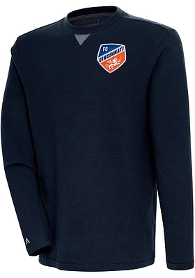 Antigua FC Cincinnati Mens Navy Blue Flier Bunker Long Sleeve Crew Sweatshirt