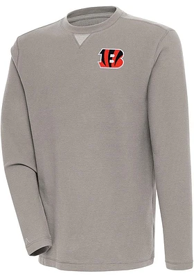 Antigua Cincinnati Bengals Mens Oatmeal Flier Bunker Long Sleeve Crew Sweatshirt