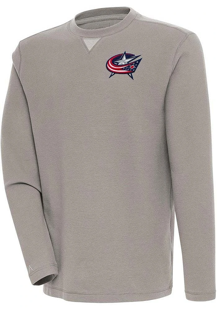 Antigua Columbus Blue Jackets Mens Oatmeal Flier Bunker Long Sleeve Crew Sweatshirt