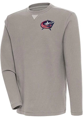 Antigua Columbus Blue Jackets Mens Oatmeal Flier Bunker Long Sleeve Crew Sweatshirt