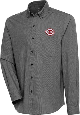 Antigua Cincinnati Reds Mens Black Compression Long Sleeve Dress Shirt