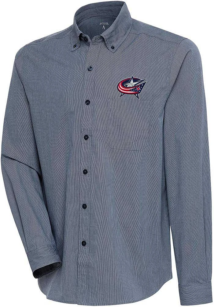 Antigua Columbus Blue Jackets Mens Navy Compression Long Sleeve Dress Shirt