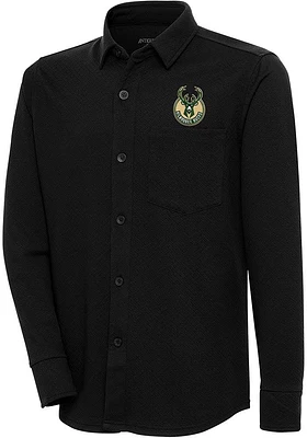 Antigua Milwaukee Bucks Mens Black Steamer Shacket Long Sleeve Dress Shirt