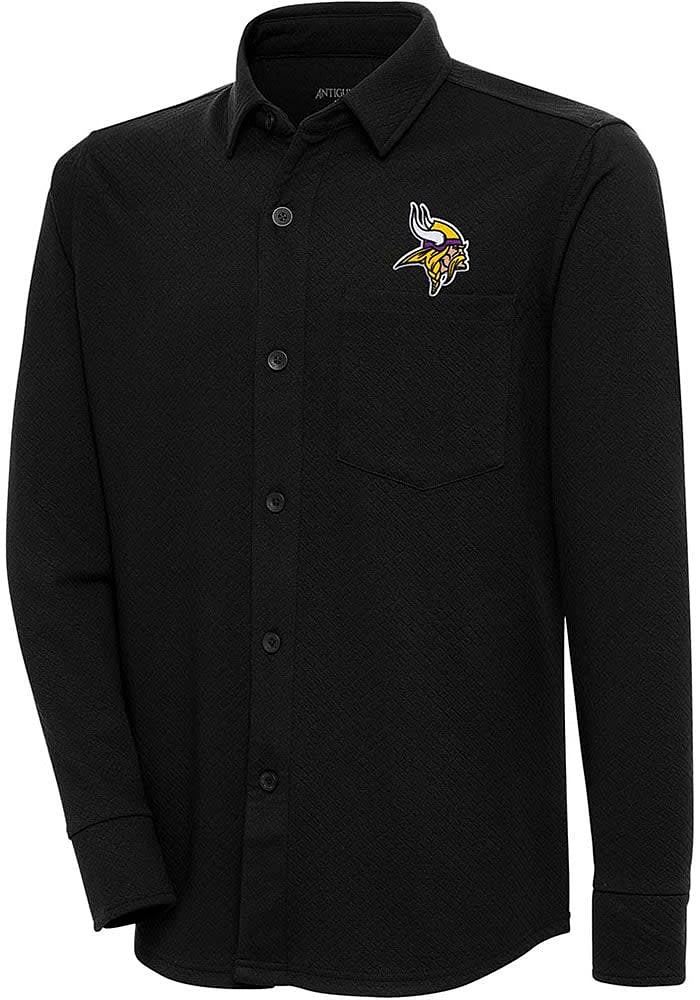 Antigua Minnesota Vikings Mens Black Steamer Shacket Long Sleeve Dress Shirt