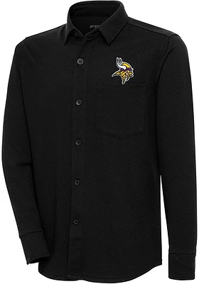 Antigua Minnesota Vikings Mens Black Steamer Shacket Long Sleeve Dress Shirt