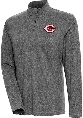 Antigua Cincinnati Reds Womens Black Logo Confront 1/4 Zip Pullover