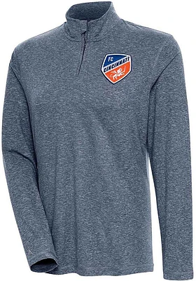 Antigua FC Cincinnati Womens Navy Blue Emblem Confront 1/4 Zip Pullover