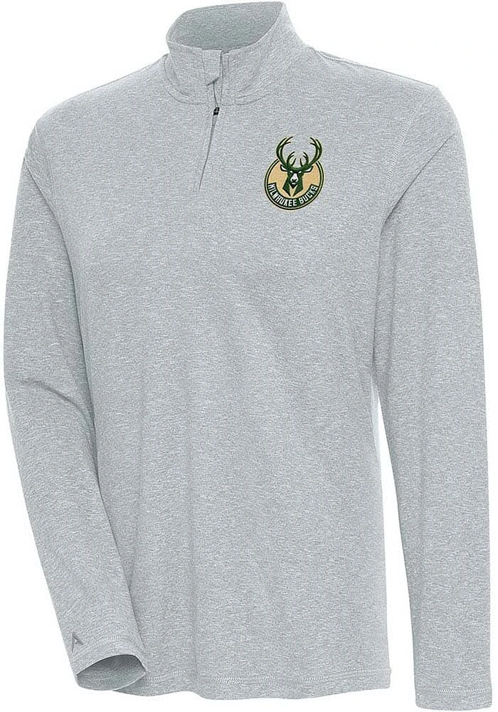 Antigua Milwaukee Bucks Womens Grey Confront Qtr Zip Pullover
