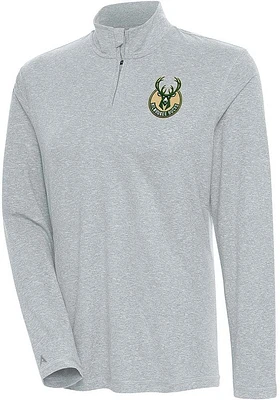 Antigua Milwaukee Bucks Womens Grey Confront Qtr Zip Pullover