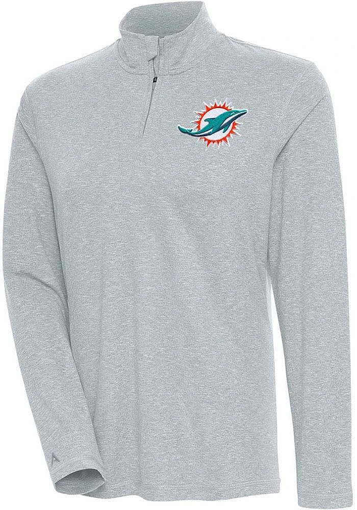 Antigua Miami Dolphins Womens Grey Confront Qtr Zip Pullover