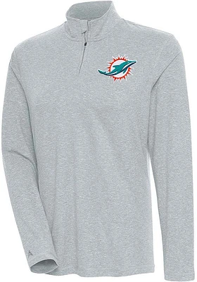 Antigua Miami Dolphins Womens Grey Confront Qtr Zip Pullover