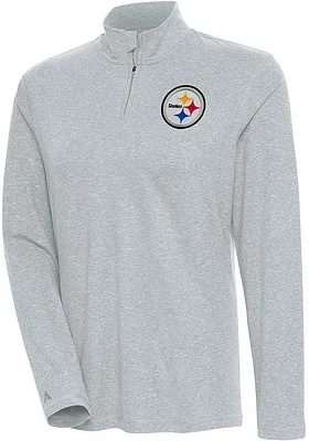 Antigua Pittsburgh Steelers Womens Grey Confront Qtr Zip Pullover